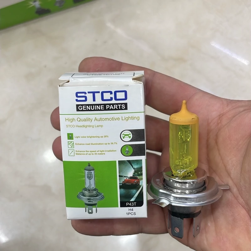 لامپ خودرو پایه h4 رنگ لیمویی 100 وات برند STCO بسته 2 عددی