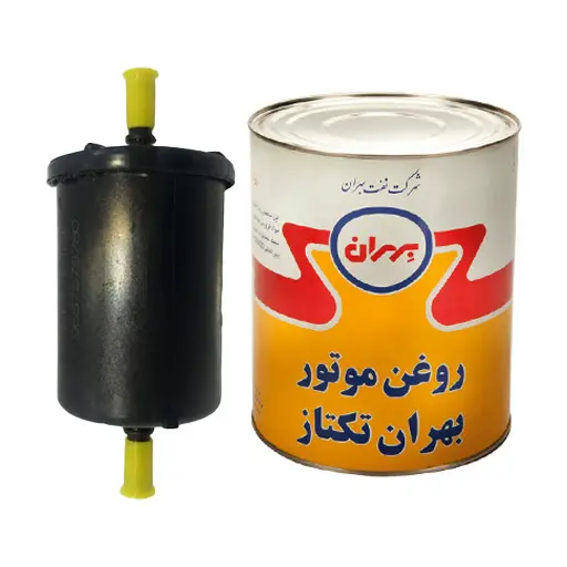 فیلترصافی بنزین پژو 405 پلیمری آرو+روغن موتور بهران تکتاز مدل 20W-50 SG چهار لیتر