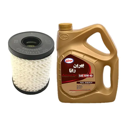 فیلتر روغن پژو 206 کوتاه آرو+روغن موتور بهران رانا مدل 10W-40 SM چهار لیتری
