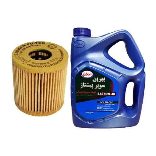 فیلتر روغن پژو 206 کوتاه سرکان+روغن موتور بهران سوپر پیشتاز 10W-40 SL چهار لیتری