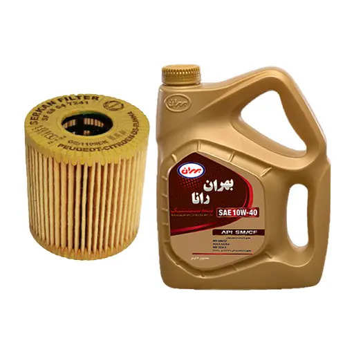 فیلتر روغن پژو 206 کوتاه سرکان+روغن موتور بهران رانا مدل 10W-40 SM چهار لیتری
