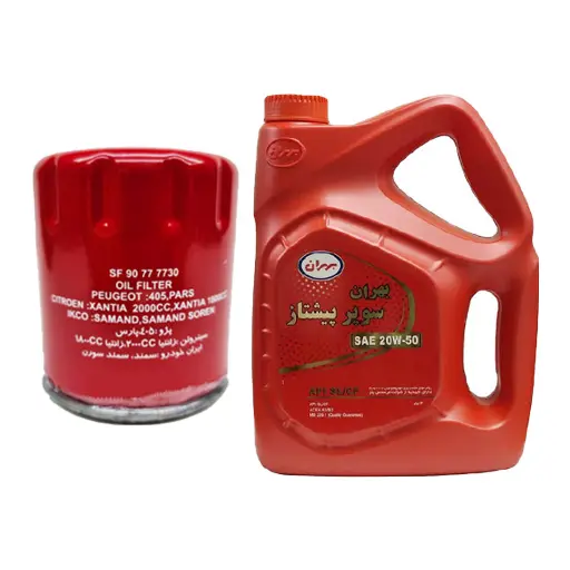 فیلتر روغن پژو 405 سرکان+روغن موتور بهران سوپر پیشتاز مدل 20W-50 SL چهار لیتر