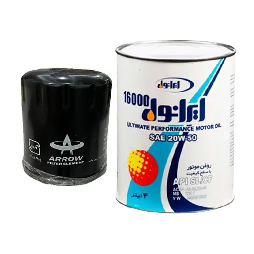 فیلتر روغن پژو 405 آرو+روغن موتور ایرانول 16000 مدل 20W-50 SL چهار لیتری