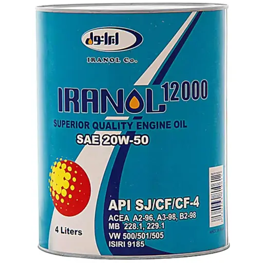 روغن موتور ایرانول 20W50 SJ 12000 چهار لیتری